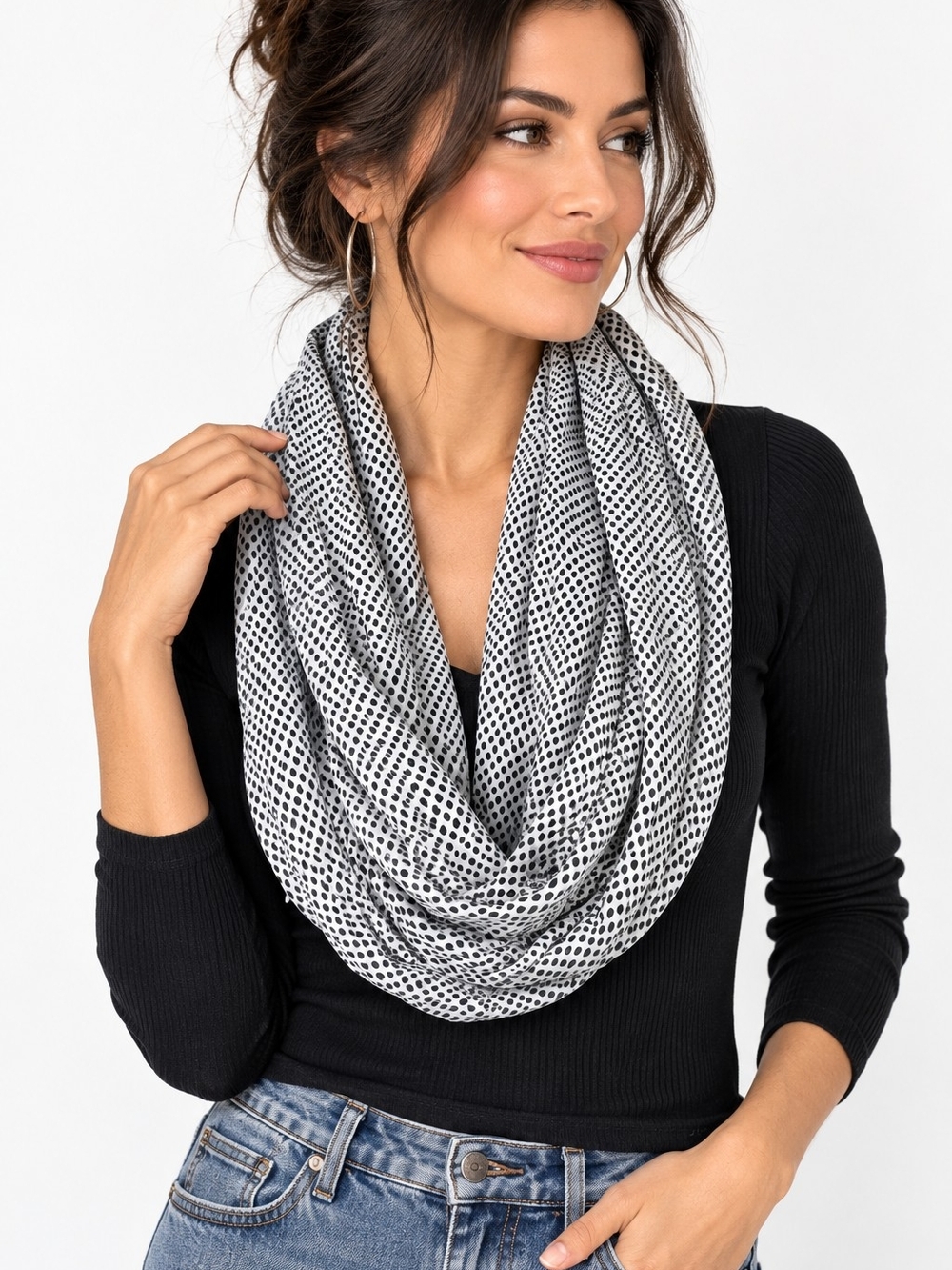 GAP Black & White Dot Infinity Scarf Lightweight Modal 40" x 27"